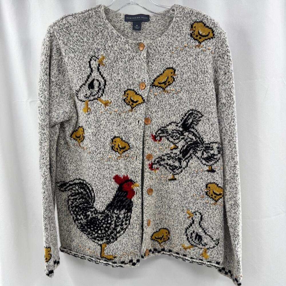 Vintage Northern Isles Cardigan Sweater Sz M Chicken Farm Novelty